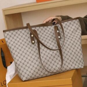 Large Khaki & Brown Tote Bag Shoulder Bag